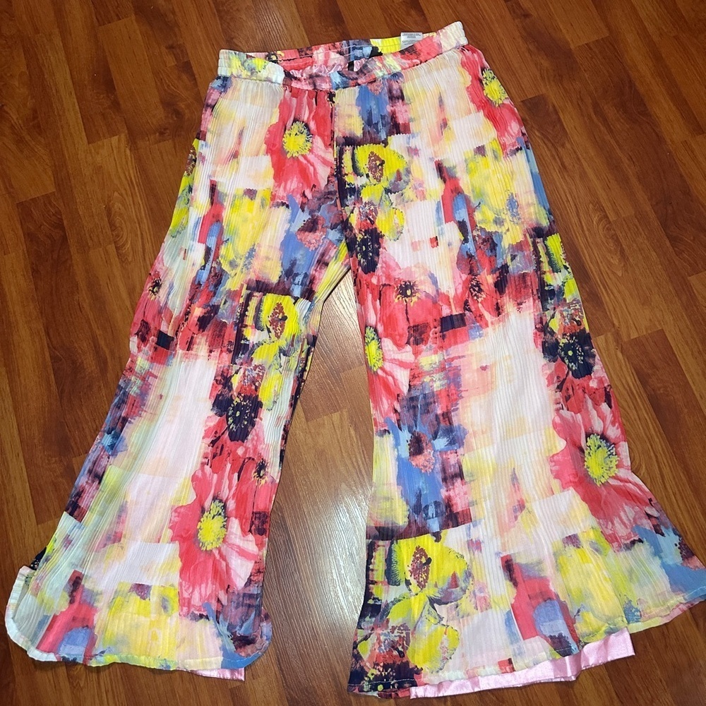 Skye's the Limit Pink Floral Fabric Wide Leg Pants.